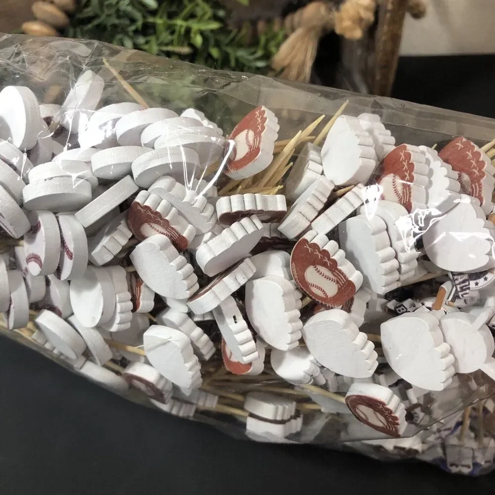 200+ ct. Baseball Theme Cupcake, Food, Cake Topper B-Day Wood Party Picks